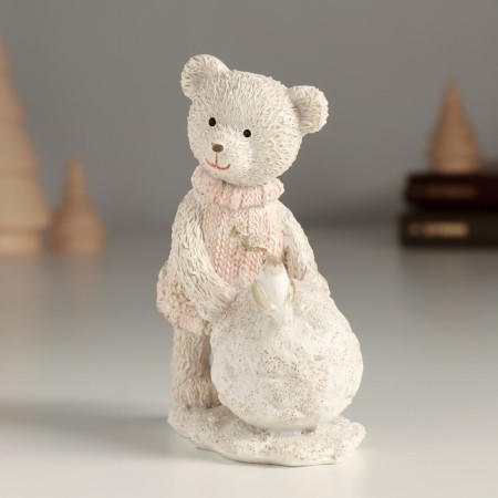 Polystone souvenir "Bear with a bird on a large snowball" 7.5x5x10.5 cm-3