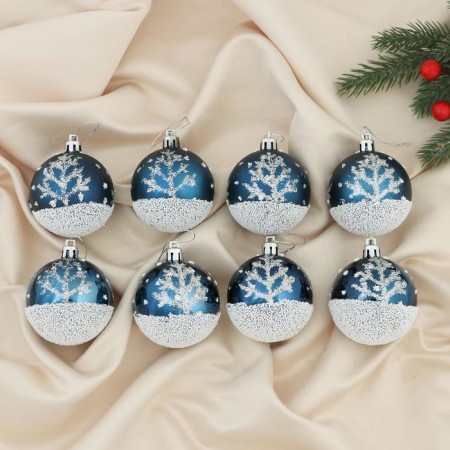 Set of balls plastic D-6 cm, 8 pcs "snowy forest" blue-white