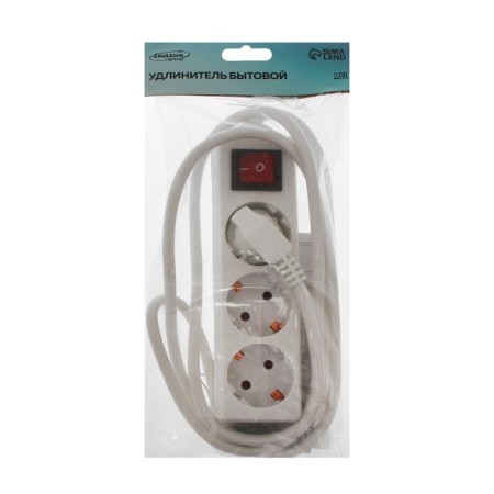 Luazon Lighting extension cord, 3 sockets, 1.8 m, 10 A, 2200 W, 3x1.5 mm2, with salary, with off.-3