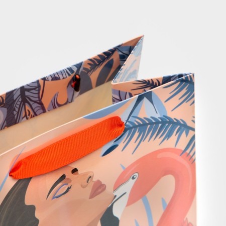 Gift Package Laminated, packaging, “Girl with flamingos”, rainbow holography, MS 18 x 23 x 10 cm-4
