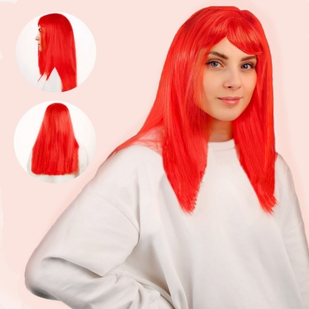 Carnival wig, long straight hair, red color, 120 g