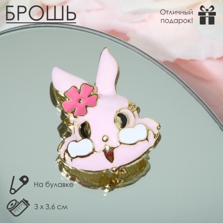 Brooch "Rabbit" Rush cheeks, pink color in gold