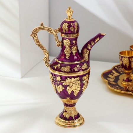 Set of wine jug, 6 glasses and tray "Türkiye. Violet" Violet with gold-3