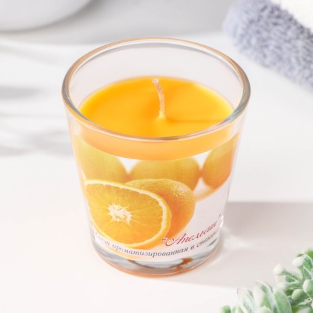 Aromatic candle in a glass "Orange", 6.5x6.5 cm, 10 hours, 165 g, orange