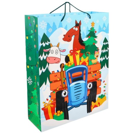 New Year. Gift package, 31x40x11.5 cm, packaging, blue tractor-1