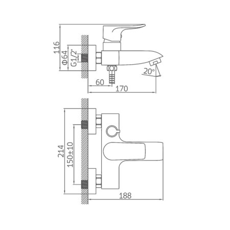 ACCOONA bathtub mixer A86312, single -leaf, chrome-8