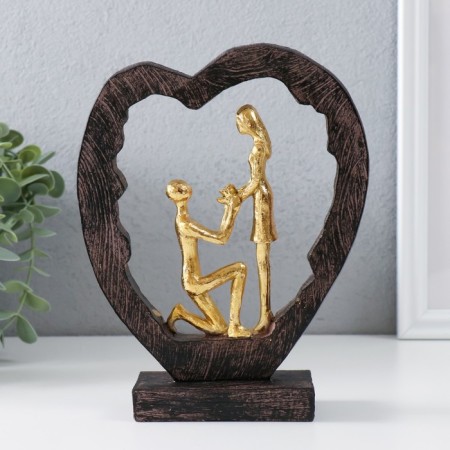 Souvenir Polystone "Lovers in the heart - recognition of love" Gold 16x6x20 cm-2
