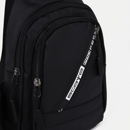 Male sling bag from textiles, headphone opening, black color-4