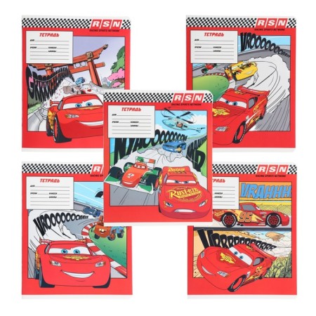 Notebook in a slanting ruler of 12 sheets, 5 types of mix, covered cardboard, cars-7