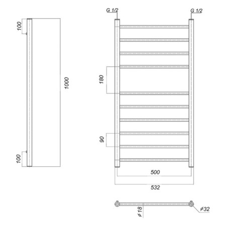 Water towels Domoterm "Medea" P10, 500x1000 mm, chrome-2