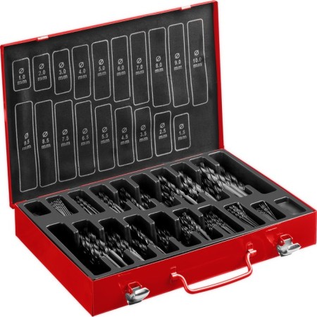 Set of drill on metal bison, p4m2, cylindrical shank, 1-10 mm, 370 pcs, class B, case 960020
