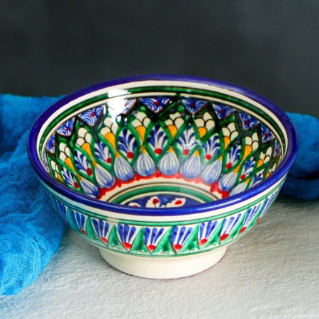 Rishtan ceramics "flowers" 15 cm, small, blue