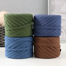 Knitted yarn set No. 12.4x30 m, width 7-9 mm, 100 g (gray-blue, jeans, olive, olive light)
