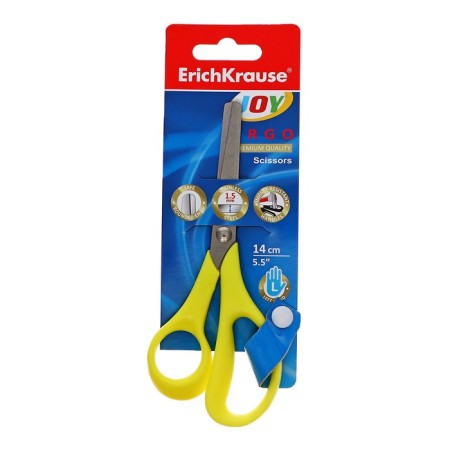 Children's scissors for left -handed 14 cm, Erichkrause Joy Ergo, with rounded ends of blades and ruler, mix-11