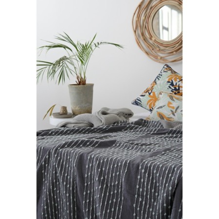 Gray cotton cover with a decorative line of Ethnic, size 230x250 cm-3