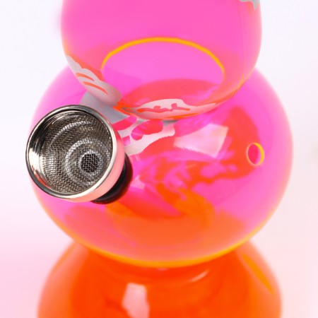 Bong, h-17.5 cm, "skull", with a grinder, acrylic, pink-1