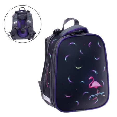 School backpack 38 x 30 x 16 cm, ergonomic back, stavia "flamingos mini", black/pink