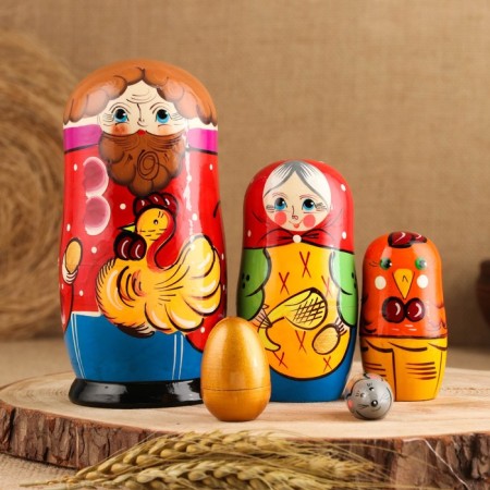 Matryoshka "Ryaba chicken", plot, 5 puppet, 13.5 - 15 cm, mix-12