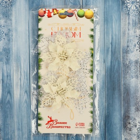 Jewelry decoration "Bow with a flower" (set 2 pcs) 11x9 cm, white-1