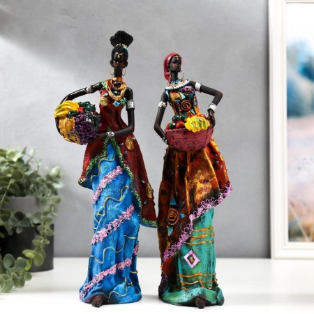 Polystone souvenir "African in a colored dress, with a fruit basket" mix 32.5x10x8 cm
