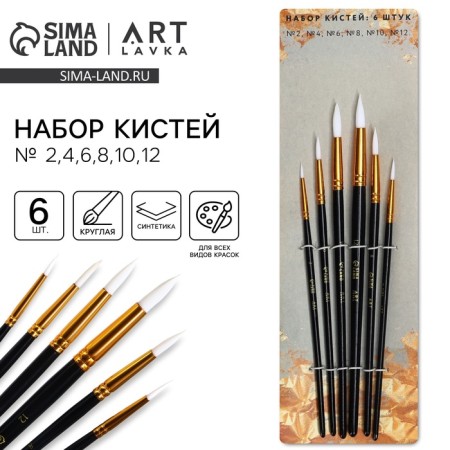 Drawing brush set 6 pcs. Round synthetics No. 2.4,6,8,10,12