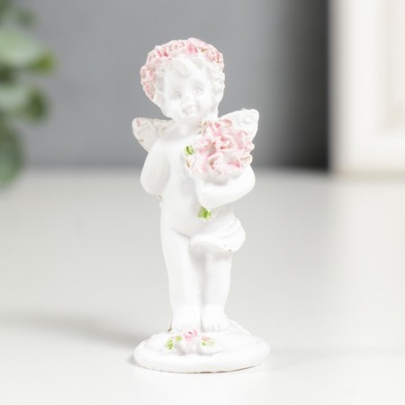 Figure Polystone "Angel with a bouquet of pink roses" mix 6.5x2.5x2.5 cm-1