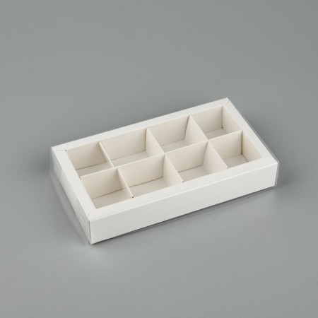 Box for 8 sweets with cells "White", 10 x 18.5 x 3 cm