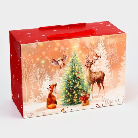 New Year. Bag-Korobok Gift New Year's "Beasts in the Forest", 23 x 16 x 11 cm.