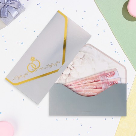 Money envelope "Wedding - 1" rings, embossing, 19.5 x 9 cm