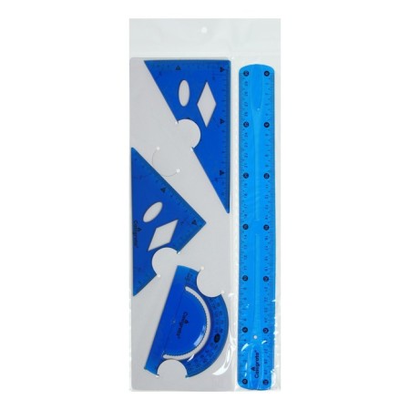 The set is geometric, silicone, flexible: ruler 30 cm, 2 squares, transport, mix-2