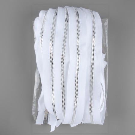 Lightning "Tractor", No. 5, connective, decorative link "Akuli tooth", castle machine, 60 cm, white/silver color-2