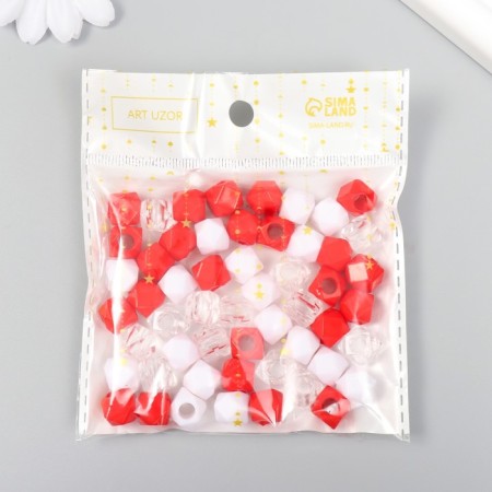 Plastic beads "Crystal polyhedron. Red, white, transparent" set 30 g 1x1x1 cm-3