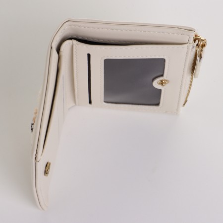 Women's wallet on the button, beige color-4