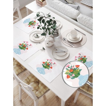 Set of napkins for setting the table "Flowers in a vase", rectangular, size 32x46 cm, 4 pcs-1