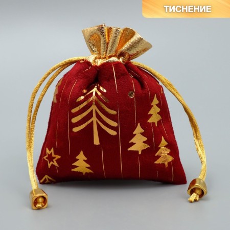 Bag gift plush "Tale with you", Christmas trees, embossing, 10 x 12 cm +/- 1.5 cm, New Year-1