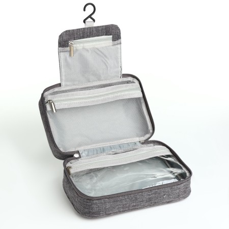 Cosmetic bag, 3 parts on zippers, gray color-2