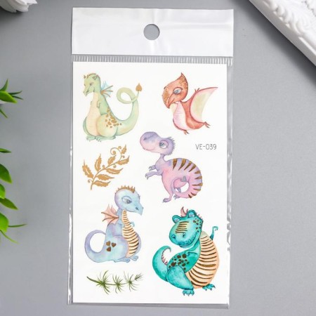 Tattoo on the body color "dinosaurs" with gold mix 12x7.5 cm-3