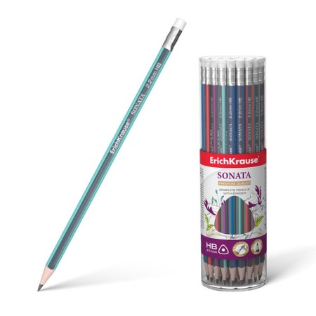 Chernographic pencil with Erichkrause "Sonata", HB, Grifel D = 2.2 mm, wood, three -sided in a tube, mix