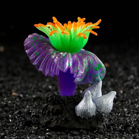 Decor for the aquarium "Coral on the platform" Silicone, 7 x 7 x 8.5 cm, purple