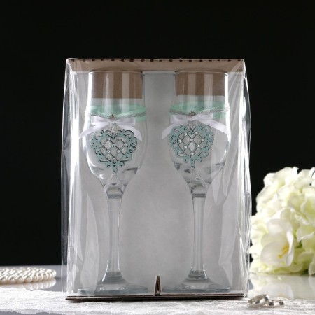 A set of wedding glasses "openwork", handmade, Murena light-white, 6x6x20.5 cm, 2 pcs.-2