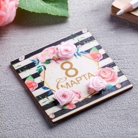 Wooden magnet "Tender roses", 7 x 7 cm-1