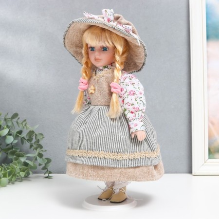 Collective ceramics doll "Irina in striped dress" 30 cm-2