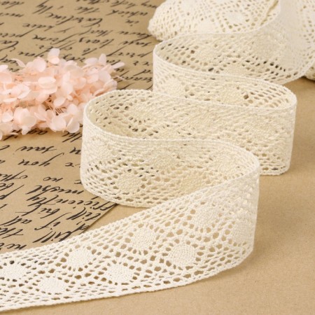 Knitted lace, 50 mm × 10 ± 1 m, beige color