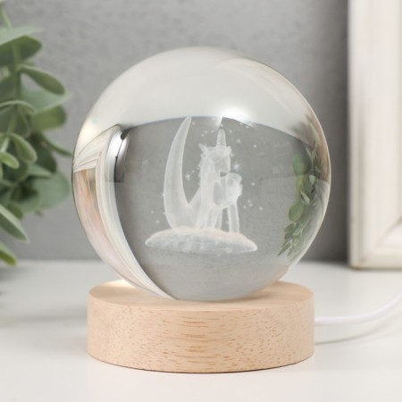 Souvenir Glass backlight "Unicorn for month" D = 8 cm stand wood, usb 8x8x9.5 cm-2