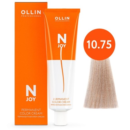 Cream-coloring hair permanent OLLIN Professional N-Joy, tone 10/75, light blond brown-Mahagon, 100 ml