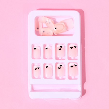 Follow nails “Tenderness”, 24 pcs, adhesive plates, square shape, glossy pink/white/black color-3