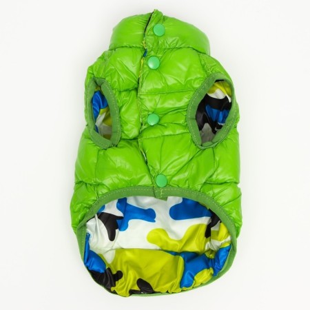 Dog jacket two -sided with print, size 8 (ds 20 cm, og 30, ok 22 cm), green-8