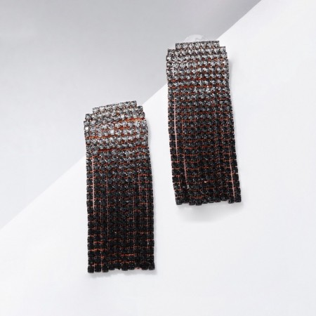 Hanging earrings with rhinestones "Waterfall" gradient, soft square, white-gray color in gold, 5.7 cm-3