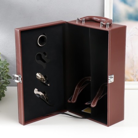 Casket wood for 2 bottles "gentleman" brown 35.5x20x11.5 cm-4