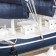 The ship souvenir medium "Kalev", the sides are blue with a white strip, the sails are blue, 30x7x32 cm